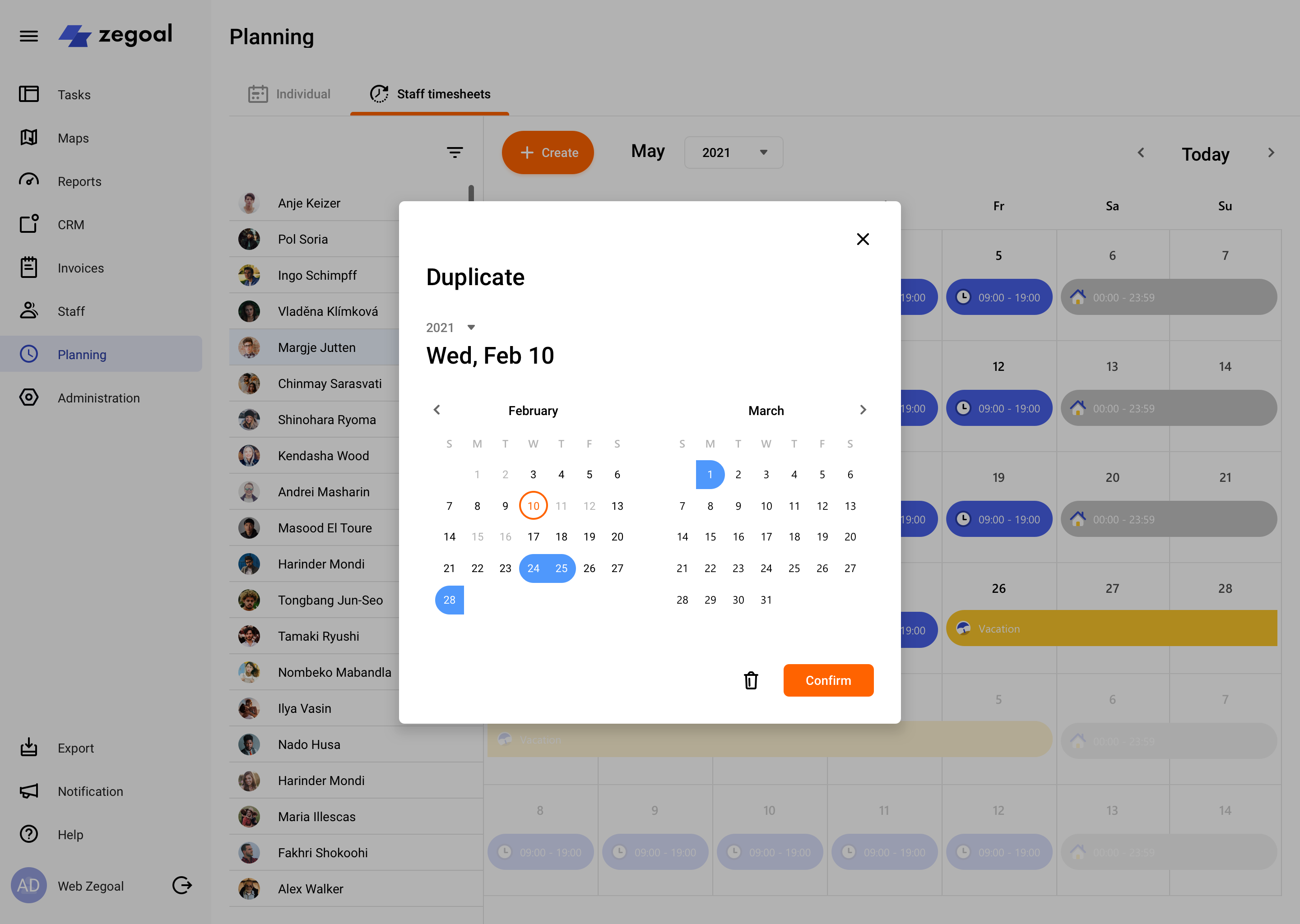 Planning - Staff timesheets - Duplicate