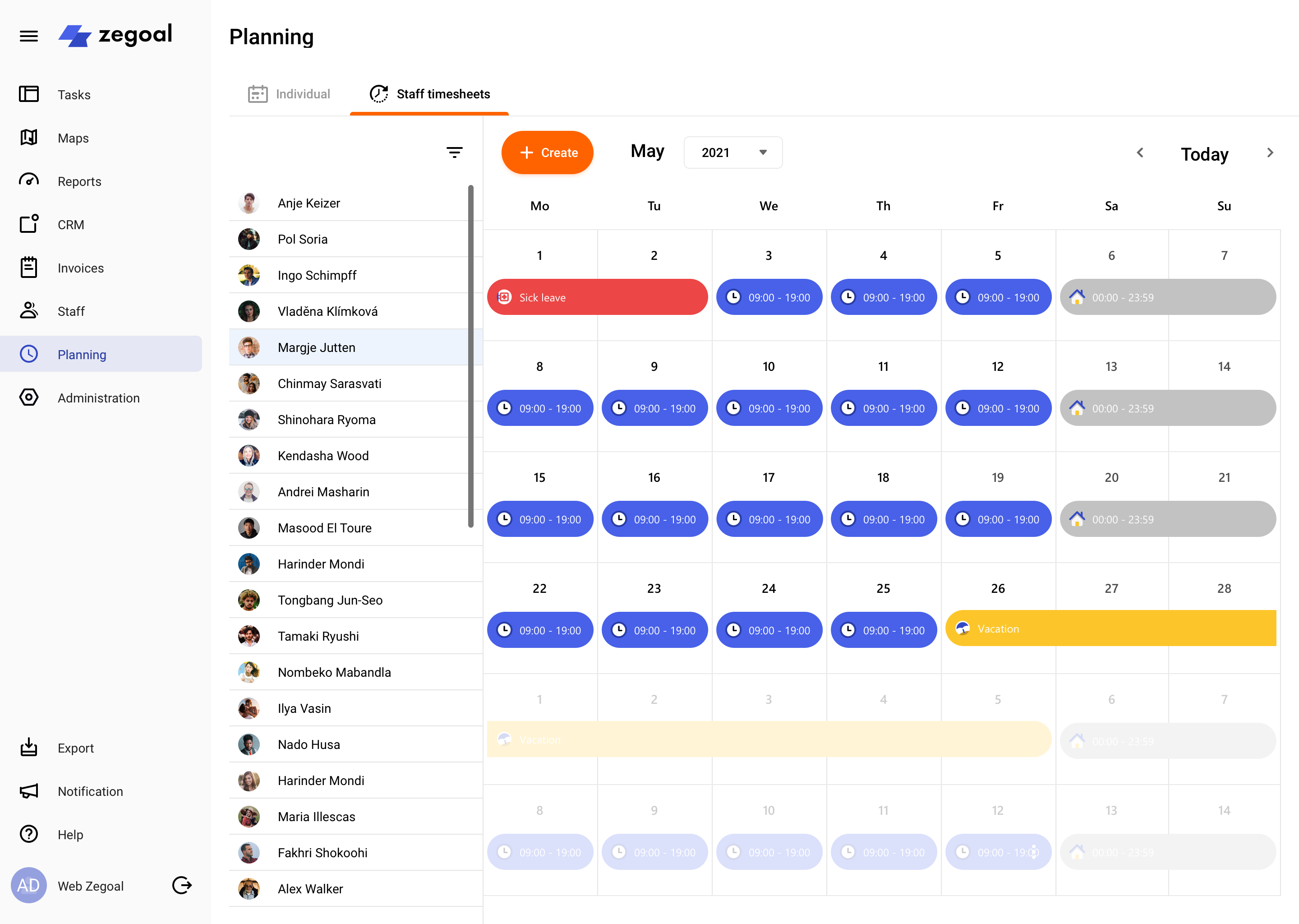 Planning - Staff timesheets