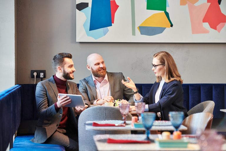 Analyzing sales data with colleagues